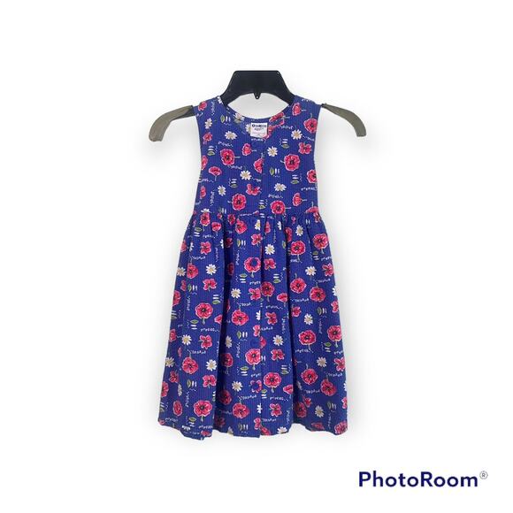 Vintage Oshkosh Poppies Daisies Daisy Dress Blue Red Cotton 6x